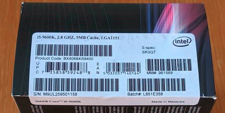 Fake Intel i5-9600K Barcodes