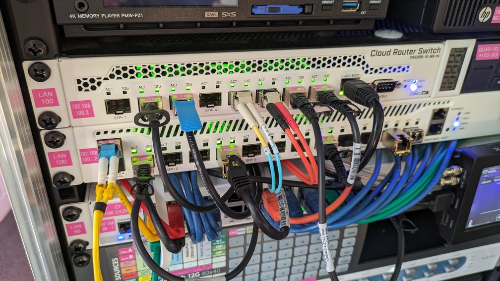 BigPinkDemoKit-IP MikrotikSwitchesCloseup Closeup of the Mikrotik Switches in the IP demo rack